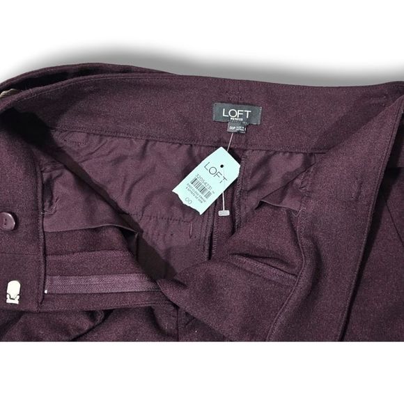 NWT LOFT BURGUNDY RED STRAIGHT LEG TIE BELT PANTS 00 PETITE XXS PETITE - Picture 2 of 9